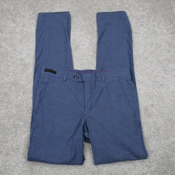 Ted Baker Jerome Dress Pants Men 33 Blue Wool/Cotton Blend Unhemmed w/36" inseam - Picture 1 of 13